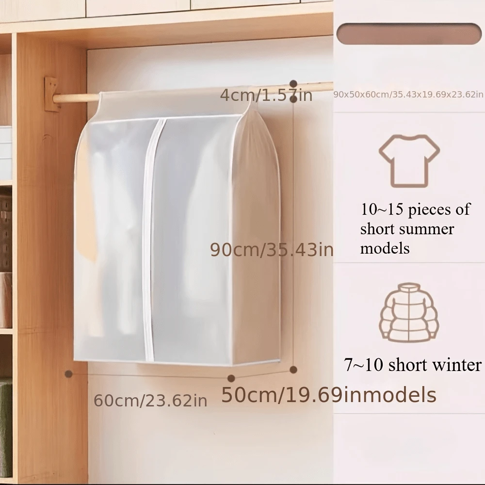 Transparent Hanging Garment Bag With Zipper, Dustproof Clothes Cover For Wardrobe Storage, Breathable PEVA Clothing Protector For Suit, Dress, Coat