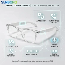 SENBONO 2026年森邦新款智能眼镜，支持无线接听/拒接电话、音乐控制、音量控制、语音激活、遥控拍照、AI翻译、内置麦克风，男女皆宜，是理想的生日礼物。 - 查看 1