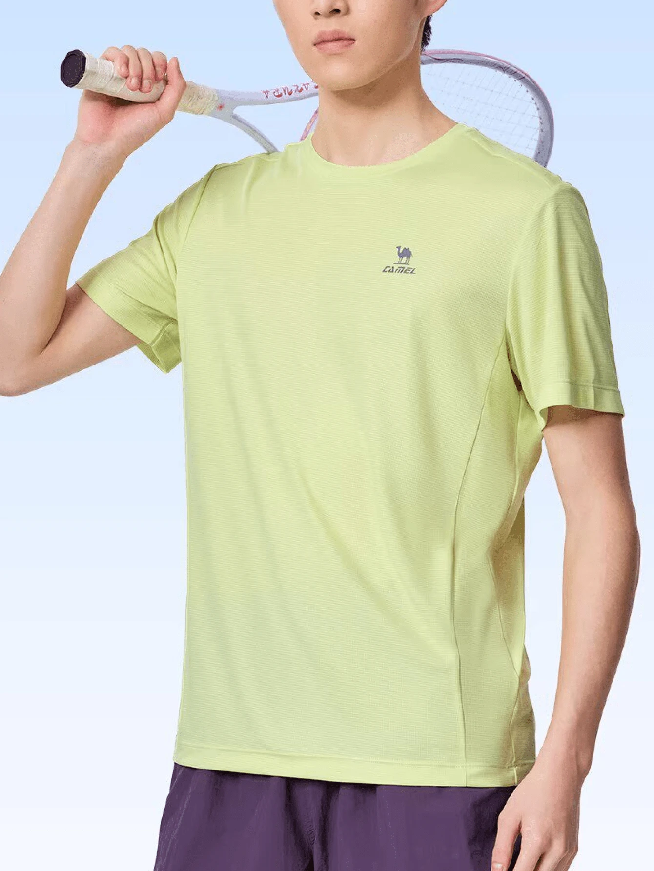 CAMEL CROWN 男士户外运动T恤，短袖上衣，舒适透气速干，适合春夏穿着 - 苔蘚綠 - 查看 1