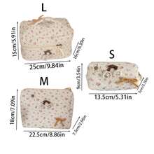 花卉绗缝化妆包，乡村风格，大容量手提包，可爱樱桃贴花，少女洗漱包 - 粉色 - 查看 2