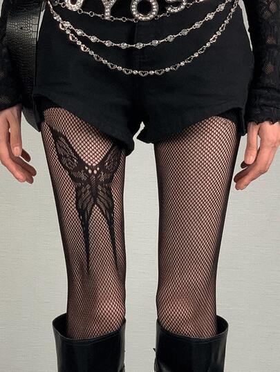 Bas résille pour femmes, style papillon, baddie, Y2K Harajuku, millénaire, de niche, punk, futuriste, rétro exotique