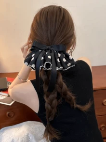 1 chiếc kẹp tóc nữ kiểu Pháp cổ điển chấm bi đen trắng bằng satin, phụ kiện tóc đa năng phù hợp cho hẹn hò, đi làm, mặc hàng ngày, mọi mùa, mùa hè, kỳ nghỉ, du lịch, kẹp càng cua. - Đen và trắng - Xem 5