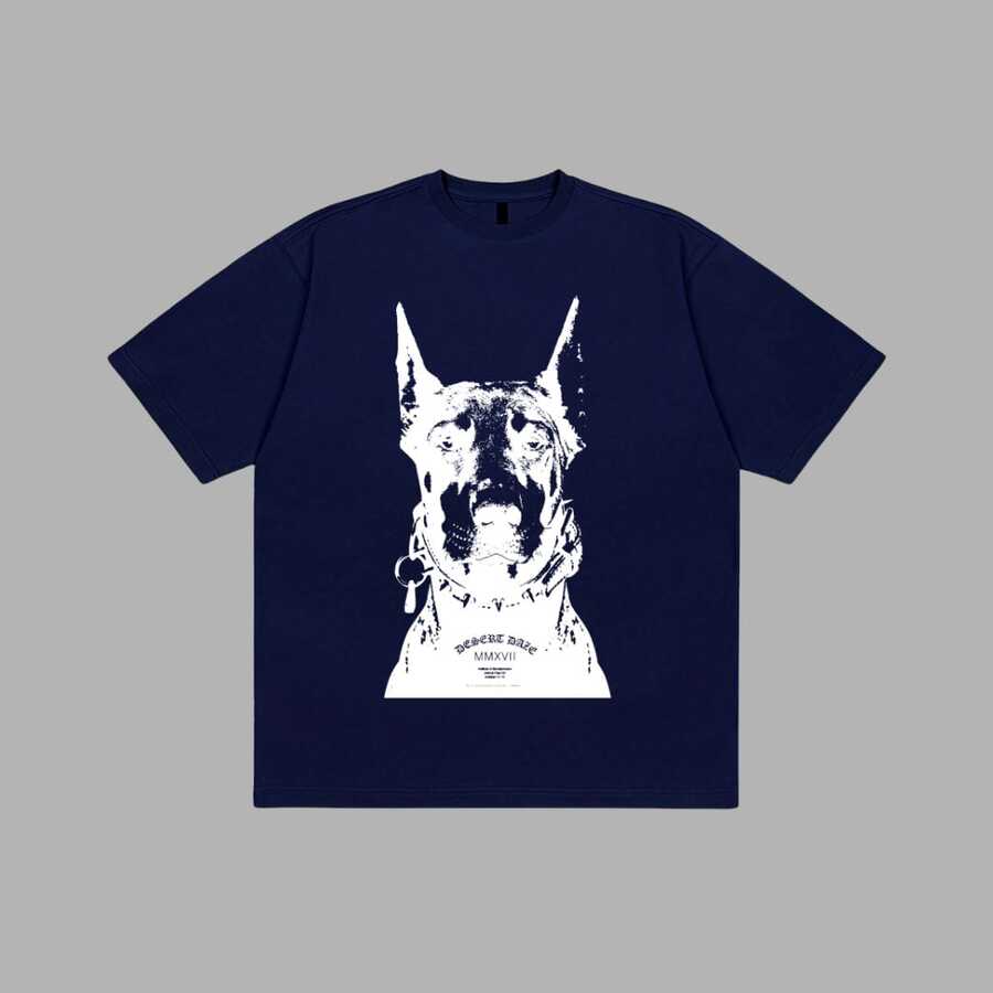 Dog T-Shirt, Streetwear, Dog Art Shirt, Premium Vintage Blouse, Basic Unisex Fashion T-Shirt - 藏蓝色 - 查看 1