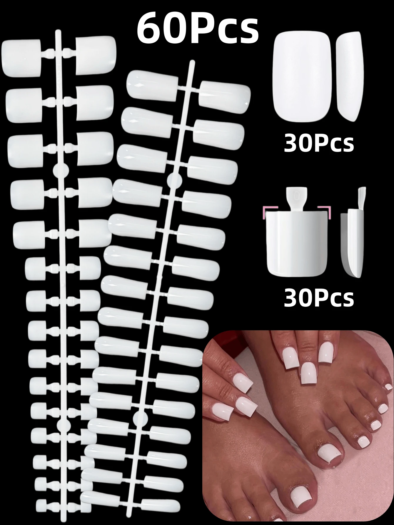 Bộ 60 miếng dán móng tay ngắn/dài, bộ dán móng tay gel mềm màu trắng kiểu Pháp, phù hợp cho mọi phụ nữ và bé gái, thiết kế móng tay kiểu Pháp, thích hợp để dán hàng ngày, 15 kích cỡ, phù hợp cho phụ nữ.