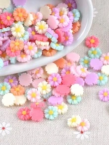 1cm Flor plana de resina multicolor mini, flor hecha a mano, decoración creativa DIY para boda, arte de uñas, manualidades - color aleatorio - Multicolor - Ver 1