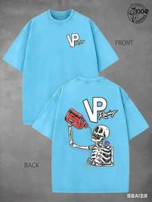 VP Racing Skeleton-Shirts, Eye-Catching Graphic-Shirts, Drifting And Racing Life Clothes Specially Designed Car Lovers; 230G Washed Cotton - 天藍色 - 查看 7
