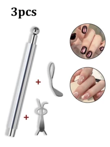 3pcs Professional Cat Eye Nail Magnet Kit - Double-Ended Magnetic Nail Pen With Auxiliary Tools For Glass Bead/Black Hole/Rabbit Ear Cat Eye Gel Polish Manicure - Multicolor - View 9