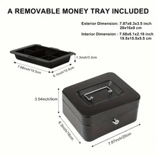 黑色金屬現金盒，附防盜密碼鎖，可拆卸托盤可存放現金、硬幣與貴重物品，輕巧便攜，耐用金屬材質，適用於商店、辦公室與居家，用於存放現金、珠寶與文件 - 黑色 - 查看 12