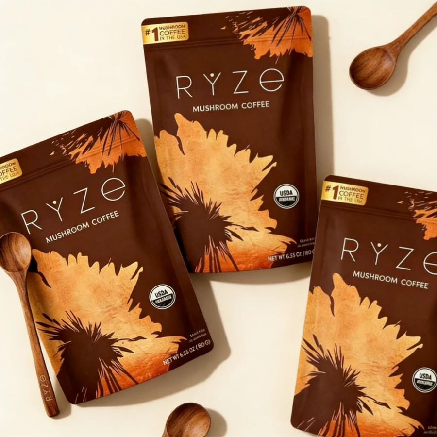 Savor Ry.Ze Mushroom Coffee, Draw On The Power Of Natural Organic Ingredients,  Energy, Sharpen Focus, Fortify Immunity, And  Gut Health. - 2 CÁI - Xem 1