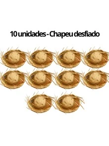 Kit Chapéus Palha Desfiado Festa Junina Caravá Tremendão Malandrinho São João Decoração Fantasia Caipira Arraial Evento Festa - KIT 5 UNIDADES - DESFIADO - Visão 11