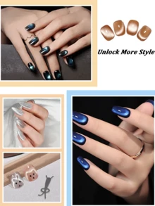 3pcs Professional Cat Eye Nail Magnet Kit - Double-Ended Magnetic Nail Pen With Auxiliary Tools For Glass Bead/Black Hole/Rabbit Ear Cat Eye Gel Polish Manicure - Multicolor - View 7