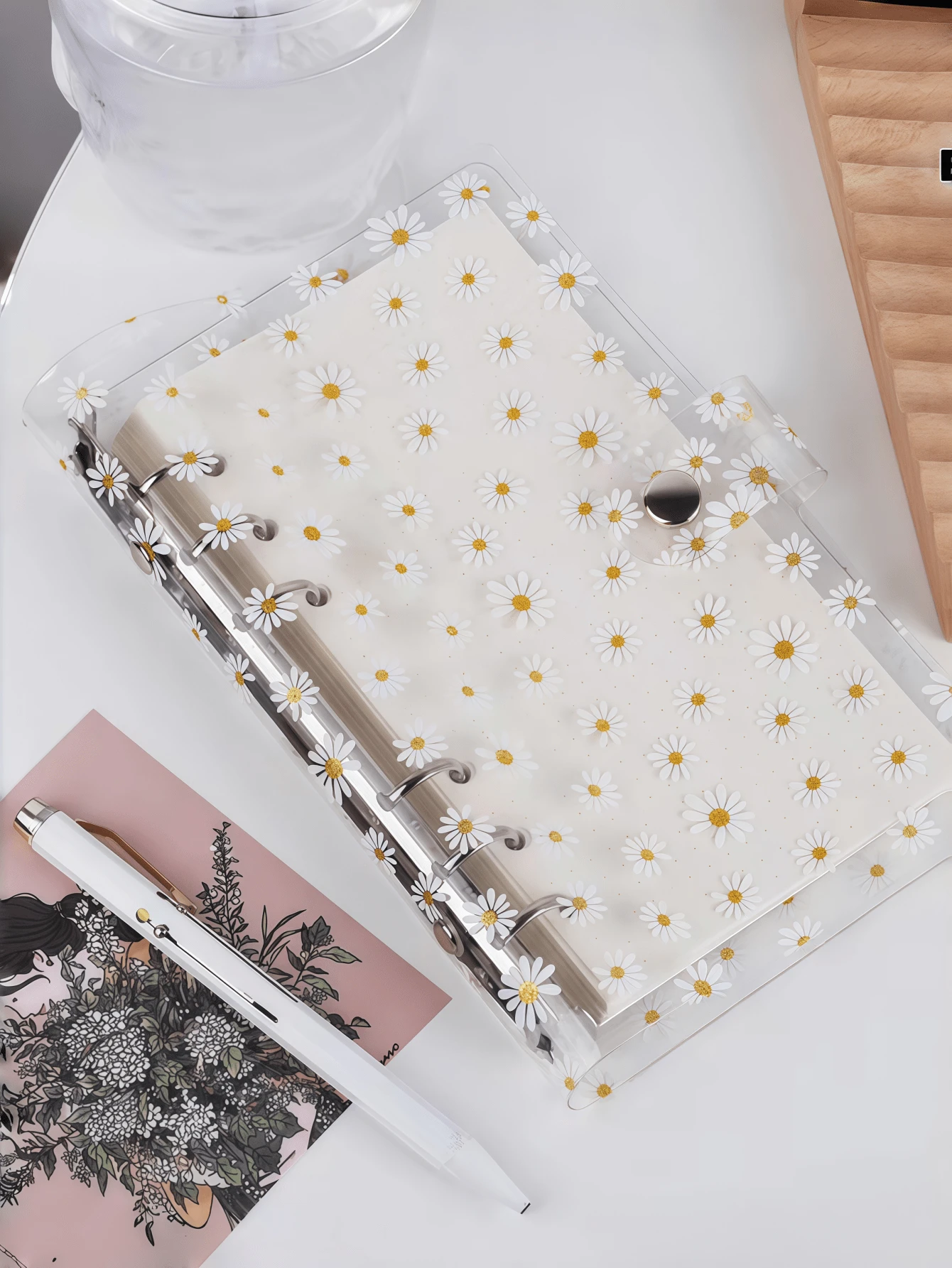 1个A6小雏菊透明回形针PVC活页夹防水预算手册会计笔记本 - 雛菊 - 查看 1