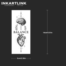 2pcs INKARTLINK Balanced Art Heart Brain Decorative Temporary Waterproof Tattoos, Long-Lasting 1-2 Weeks, Suitable For Both Men And Women, Party Essentials - 黑色 - 查看 4