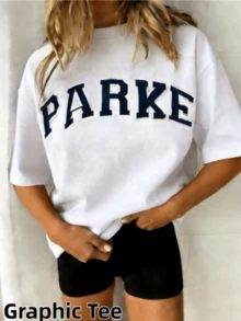 2026 Unisex Casual "PARKE" Letter Print Loose Pullover Sweatshirt, Encountering Lazy Fashion.Casual Daily Wear,Winter Clothes For Women,Clothes,Hoodie,Tops,Spring Break,Long Sleeve Tops Women - 白色 - 查看 2