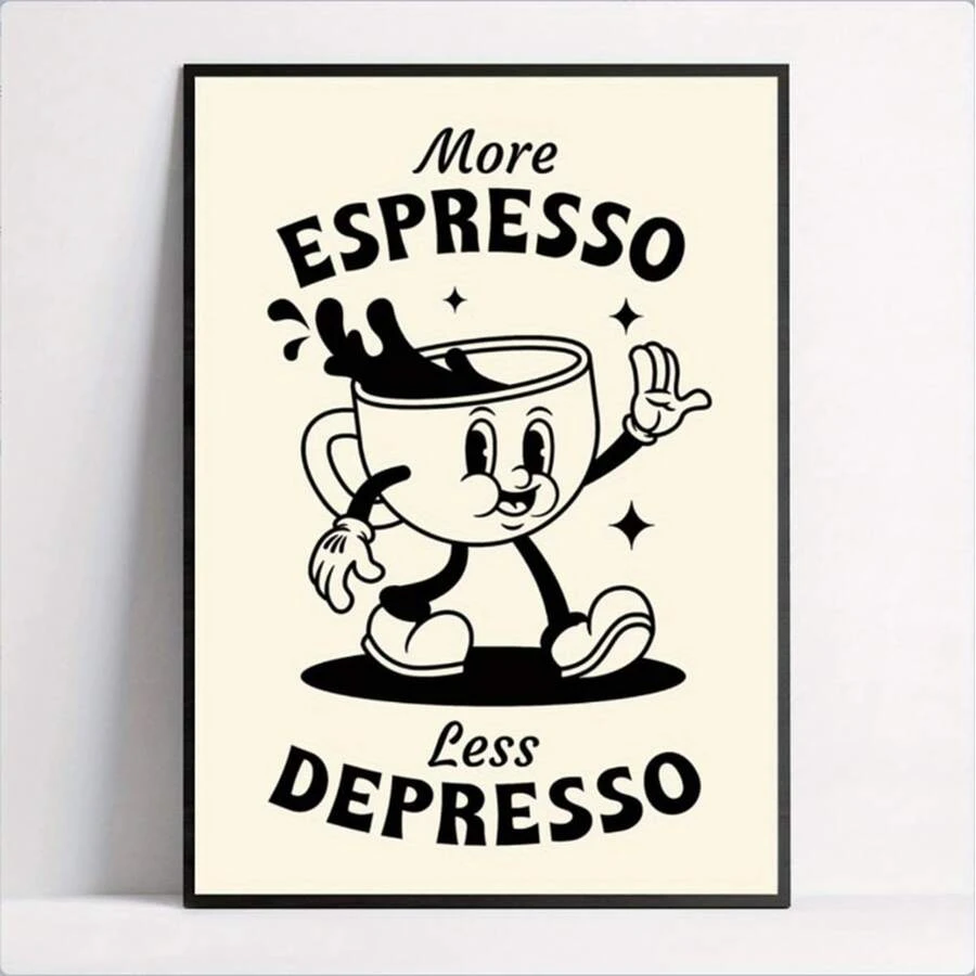 More Espresso, Less Canvas Posters - Artistic Illustration Wall Art For Home Decor - Framed Or Frameless Options Available - For Coffee Lovers & Art Enthusiasts - Perfect Gift For Housewarming & Birthday - Multicolor - View 1