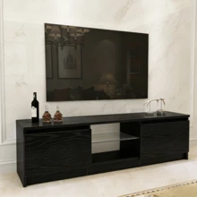 Mueble de TV moderno de color negro, 120x30x36 cm, con estantes de cristal y espacio de almacenamiento, soporte minimalista para televisores de hasta 55 pulgadas, ideal para salón y dormitorio. - Negro - Ver 4