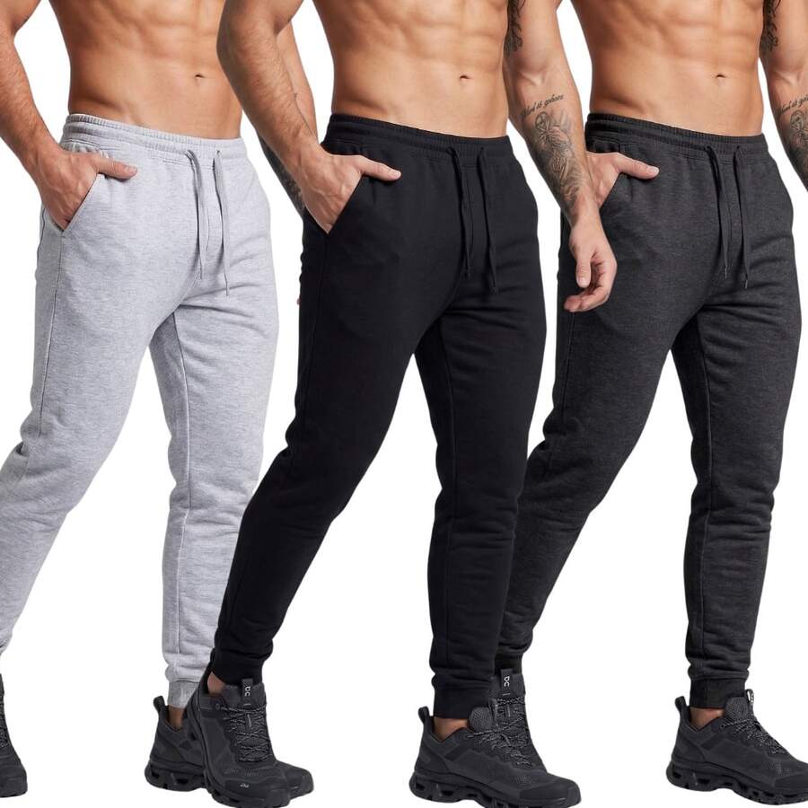 Kit 3 Men's Jogger Sweatpants With Pocket Skinny Plain Lightweight Comfortable - 彩色 - 查看 1