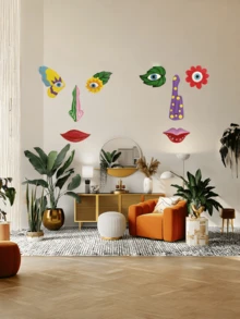 Quirky Face Art Garden Decor Set, Colorful Butterfly Sunflower Lips Resin Wall Decor, Outdoor Yard Tree Sculpture - Multiple Styles - View 9
