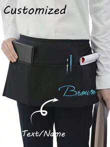 定制涤纶男女通用围裙，带3个口袋，短款及腰厨师服，适用于厨房用品、酒店餐厅服务员围裙、烹饪烘焙围裙、厨师围裙，适用于厨房、浴室、家庭，多功能、装饰性强、时尚 - 彩色 - 查看 4