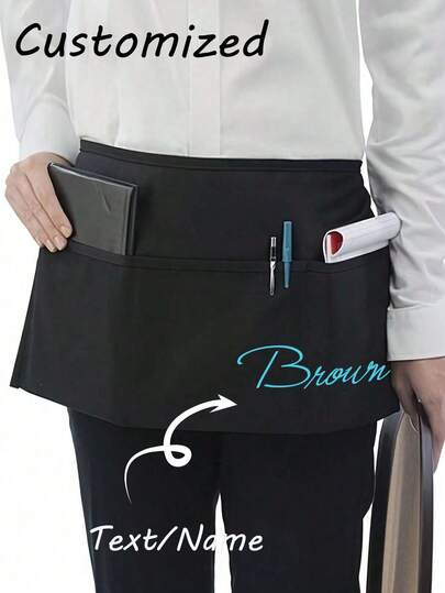 Anpassat polyester unisexförkläde med 3 fickor, kort midjelängd kockuniform, lämplig för kökstillbehör, hotellrestaurang serveringsförkläde, matlagning bakförkläde, kockförkläde, lämplig för kök, badrum, hem, multifunktionell, dekorativ, snygg