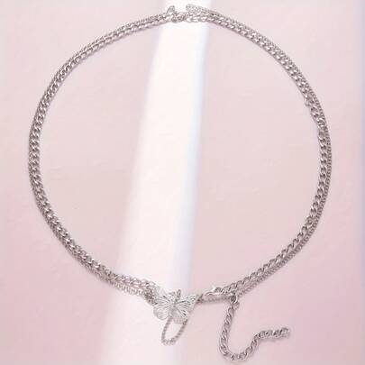 Fashionable Versatile Metal Butterfly Tassel Waist Belt For Women