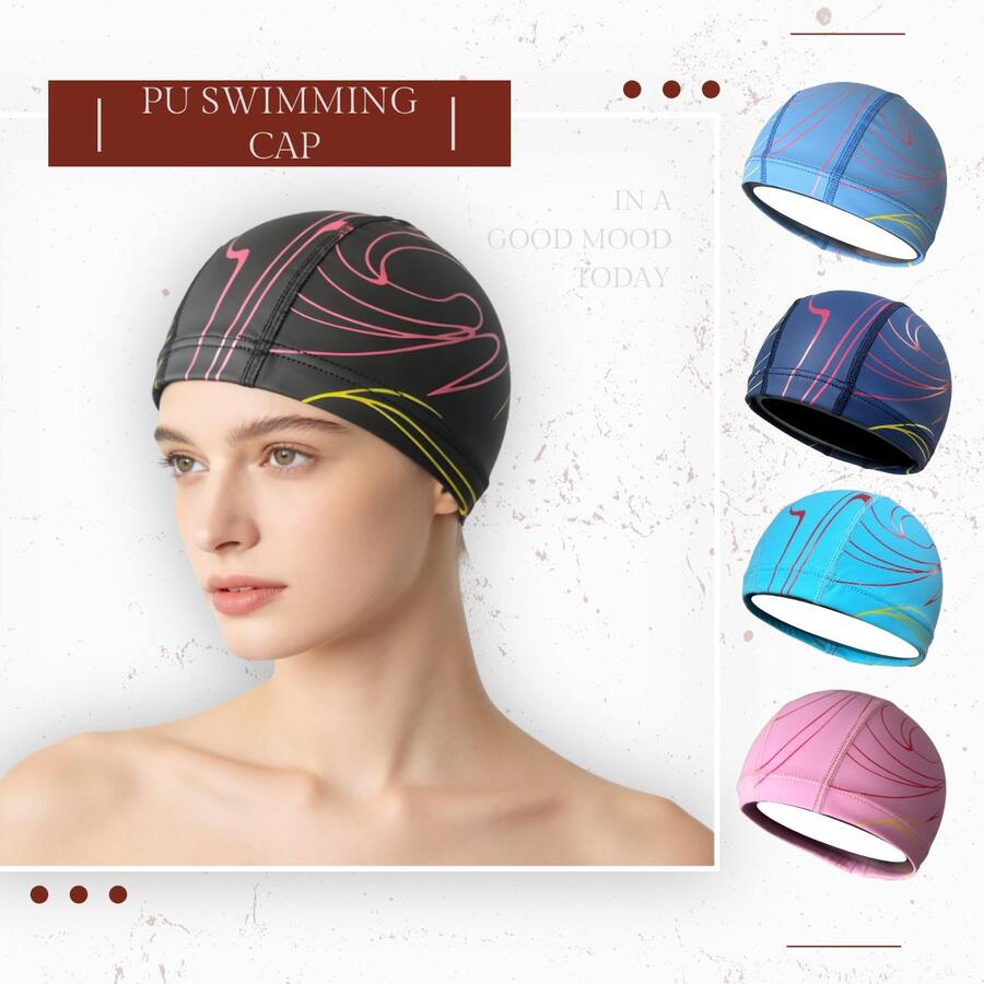 PU Swimming Cap, High Elasticity Soft Waterproof Non-Binding, Unisex Adult Swimming Gear - A - View 1