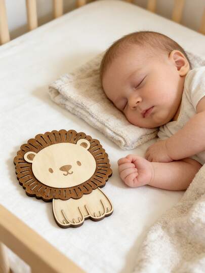 1pc Cute Cartoon Wooden Lion Wall Decor, Dual-Color Natural Wood Laser Cut Design, Suitable For Children's Room, Kindergarten, Playroom Wall Art