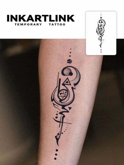  2pcs INKARTLINK Geometric Ink Art Symbolic Temporary Tattoos, Waterproof Body Art Tattoos, Long-Lasting 1-2 Weeks, Suitable For Both Men And Women, Essential For People And Parties