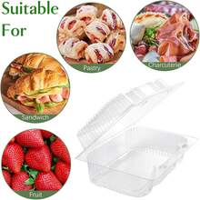 50个/100个装便携式透明塑料食品容器，带盖，尺寸为7.2英寸×4.7英寸×3英寸，适用于厨房，可盛放甜点、蛋糕片、桃子糕点、汉堡、沙拉、糕点、意大利面、三明治、热狗、薯条、瑞士卷和其他外卖食品。 - 透明色 - 查看 6