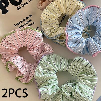 2 phụ kiện tóc nữ, dây buộc tóc kẻ sọc màu kem ngọt ngào dễ thương hồng, vàng và xanh dương - Chất liệu mềm mại, thích hợp làm quà tặng cho các bữa tiệc và ngày Valentine. Dây buộc tóc co giãn, dây chun buộc tóc, dây buộc tóc đàn hồi, dây chun giữ nếp tóc, dây buộc tóc co giãn.