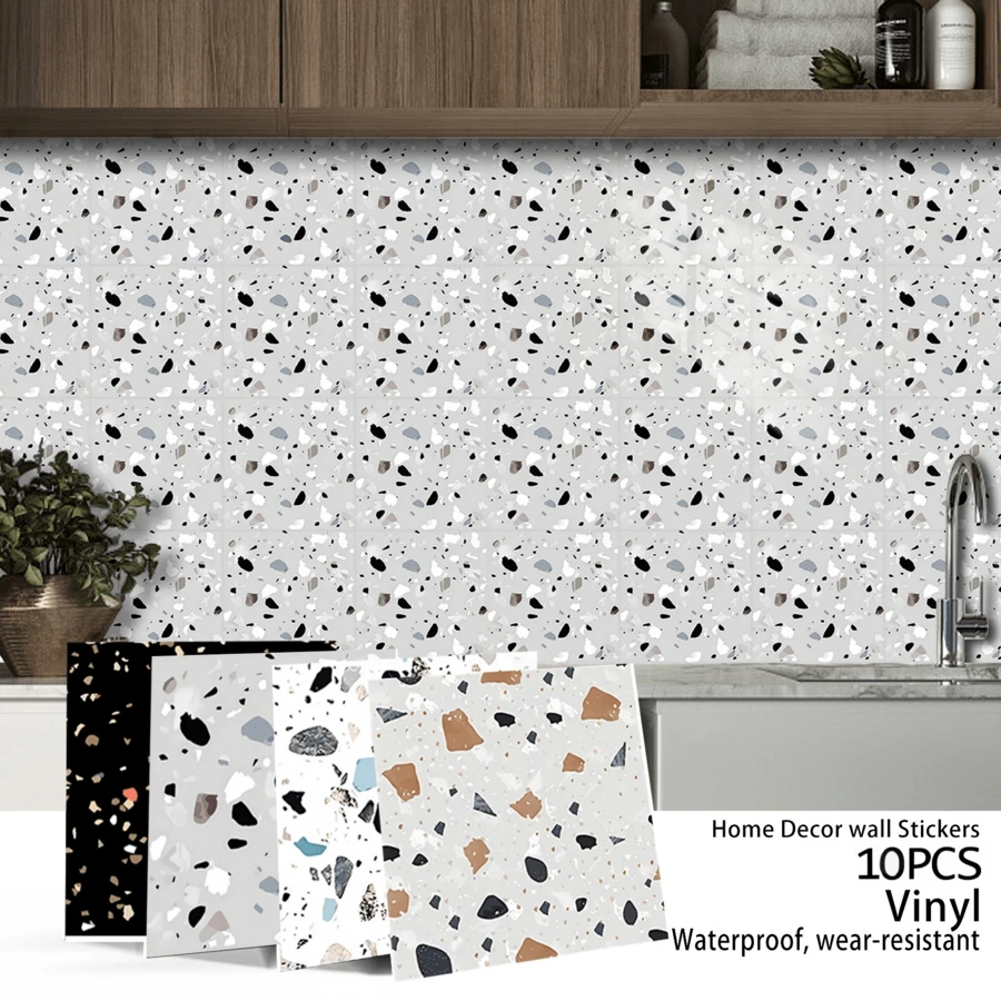OUTANA 10pcs Waterproof PVC Vinyl Bathroom Tile Wallpaper - Self-Adhesive, Washable, Waterproof, Moisture-Proof, Easy To Clean, Removable Home Decor Stickers For Living Room, Bathroom, Kitchen, Bedroom, Office, Furniture, Dorm, Back To School, Halloween Decor