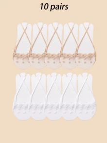 1/5/6/10/15/20/30 Pairs Thin Lace Invisible Non-Slip Liner Socks For High Heels, Suitable For Spring & Summer, Random Delivery - Multicolor - View 19