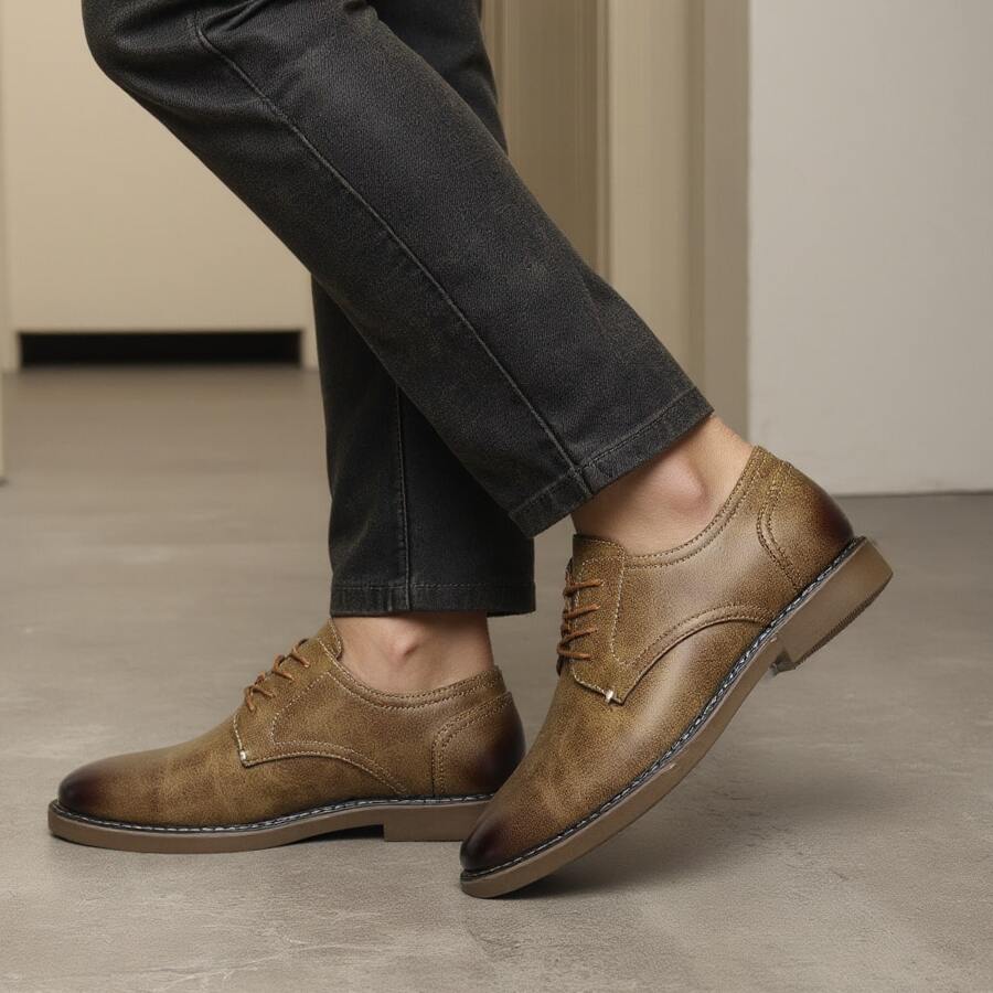 Men's Business Casual Shoes, Soft Sole Comfortable Walking Shoes For Commuting And Daily Wear, Formal Office Fashion Footwear - Ginger - View 1