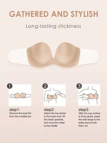 Sujetador invisible sin tirantes con forma de U, autoadhesivo, levantador y push up, de lencería, piel amigable y transpirable, antideslizante para mujeres - Albaricoque - Ver 3