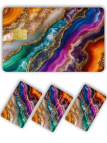 1pc Rainbow Marble Agate Gemstone Pattern Credit Card Sticker, Golden Party Birthday Gift, PVC Material Anti-Fingerprint Durable Scratch-Resistant, Suitable For Men, Women, Couples, Small Chip Card, Bank Card, Credit Card, Transportation Card, Student ID Card DIY - Type a - View 12
