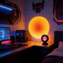 Single Sunset Glow LED Projector Night Light, Versatile Aesthetic Room Mood Lamp For Bedroom Living Room Office Desk Decor, Eye Friendly Soft Sunlight Effect Perfect For Party Background And Housewarming Gifts - ánh sáng màu cam - Xem 4