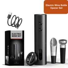 Rechargeable Electric Wine Bottle Opener | Gift Set Including Foil Cutter, Pourer, Vacuum Stopper | Type-C Rechargeable Automatic Red Wine Opener For Home, Kitchen, Party, Wedding, Christmas - Black - View 12