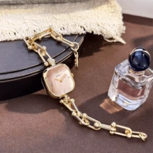 Reloj de pulsera minimalista y versátil de estilo coreano con cara cuadrada para mujer, mejor opción de regalo para novia o amiga - Verde - Ver 6
