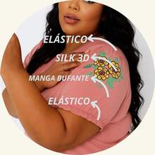 Plus Size Black T-Shirt/Blouse With Floral Silk Screen Print On The Princess Sleeve - 乾枯玫瑰色 - 查看 3