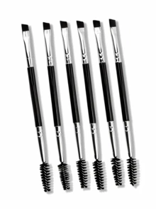 6 piezas Brochas de maquillaje multifuncionales de doble punta, Brocha delineador de ojos, Brocha de cejas, Brocha de pestañas - Negro - Ver 8