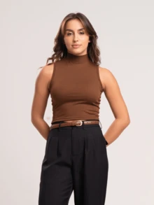 Set Of 5 Assorted Cropped Tops: Long Sleeve, Turtleneck, Spaghetti Strap, Tank Top, And Strapless Bodycon Top - 鏽棕色 - 查看 5