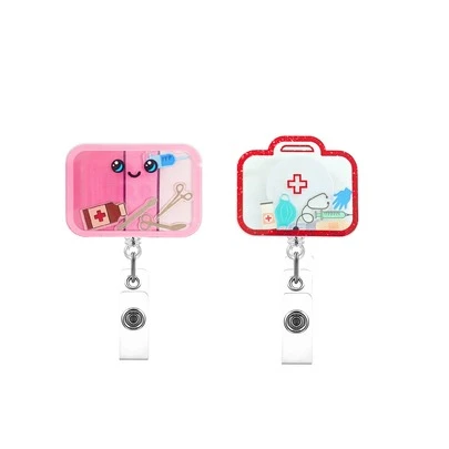 TONAVIETO 1 cái kẹp thẻ đeo vui nhộn bằng acrylic có thể thu gọn, kiểu lắc, dùng cho y tá, bác sĩ, nhân viên văn phòng, dùng để trang trí thẻ ID.