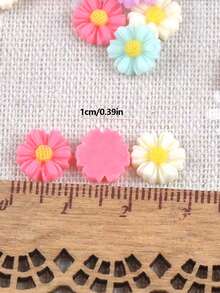 1cm Flor plana de resina multicolor mini, flor hecha a mano, decoración creativa DIY para boda, arte de uñas, manualidades - color aleatorio - Multicolor - Ver 3