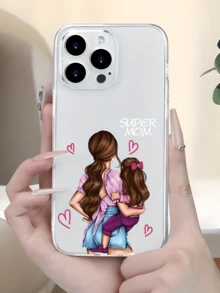 1pc Transparent Minimalist Fashion Mother-Daughter Personalized TPU Shockproof Full Coverage Phone Case Compatible With Apple 17, 16, 15, 14, 13, 12, 11 Pro Max, Air, And Series - Multicolor - View 3