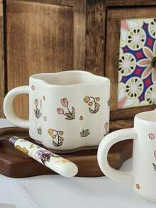 1pc2pc6.76 Oz. Charming Floral-Patterned Ceramic Mug - Elevate Your Coffee Experience And Ambiance; An Ideal Gift Choice For Moms And Best Friends. Perfect For Breakfast, Morning Coffee, Office Use, Afternoon Tea, Birthdays, Christmas, And Everyday Enjoyment. - Multicolor - View 10