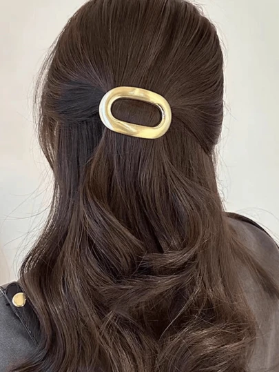 1 pieza Clip de pelo de aleación ovalado hueco de unicolor de moda y de alta gama, chapado en oro, accesorio de pelo versátil para mujer