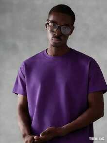 Oversized Boxy Cut Short Sleeve Jersey T Shirt Casual Crop Fit Streetwear Modern Minimalist All Season Essential Top-Comfortable Retro Cotton T-Shirt- - 紫色 - 查看 10