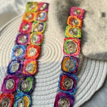 182cm/72in Colorful 3D Floral Sequin Lace Trim, 2 Sizes, Mixed Colors, Vintage With Metal Accents, Suitable For DIY Crafts And Decorations. Can Be Used For Neckline, Sleeve Cuffs, Skirt Hems, Shoes, Pillows, Curtains, Tablecloths, Home Textiles DIY. - Colored Double-sided - View 1