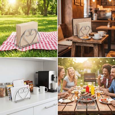 1pc Minimalist Heart-Shaped Napkin Holder, Elegant Metal Napkin Rack Suitable For Dining Table Decor, Ideal For Upgrading Dining Table, Kitchen Island, Vanity, Applicable To Modern, Rustic, Romantic Home Decor, Great For Dinner Party, Holiday Gathering, Bridal Shower, Compact And Lightweight, Polished Surface Anti-Fingerprint And Anti-Oxidation, Stable Base Anti-Tipping, Adding Graceful And Cozy Ambiance To Your Home, Multifunctional Decorative Piece With Practicality