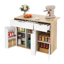 Carrito de cocina de estilo nórdico moderno con ruedas universales de 360°, estante de almacenamiento con cajones y toallero, bandeja plegable y cierre silencioso con resorte, diseño de almacenamiento flexible. - Caqui - Ver 1
